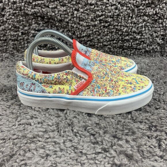Vans X Where's Waldo Slip-On Kids Size 2 Shoes Red/Yellow Canvas - Picture 4 of 8